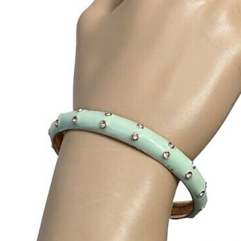 NWT J Crew Gold/Green Enamel With Crystals Bangle Bracelet